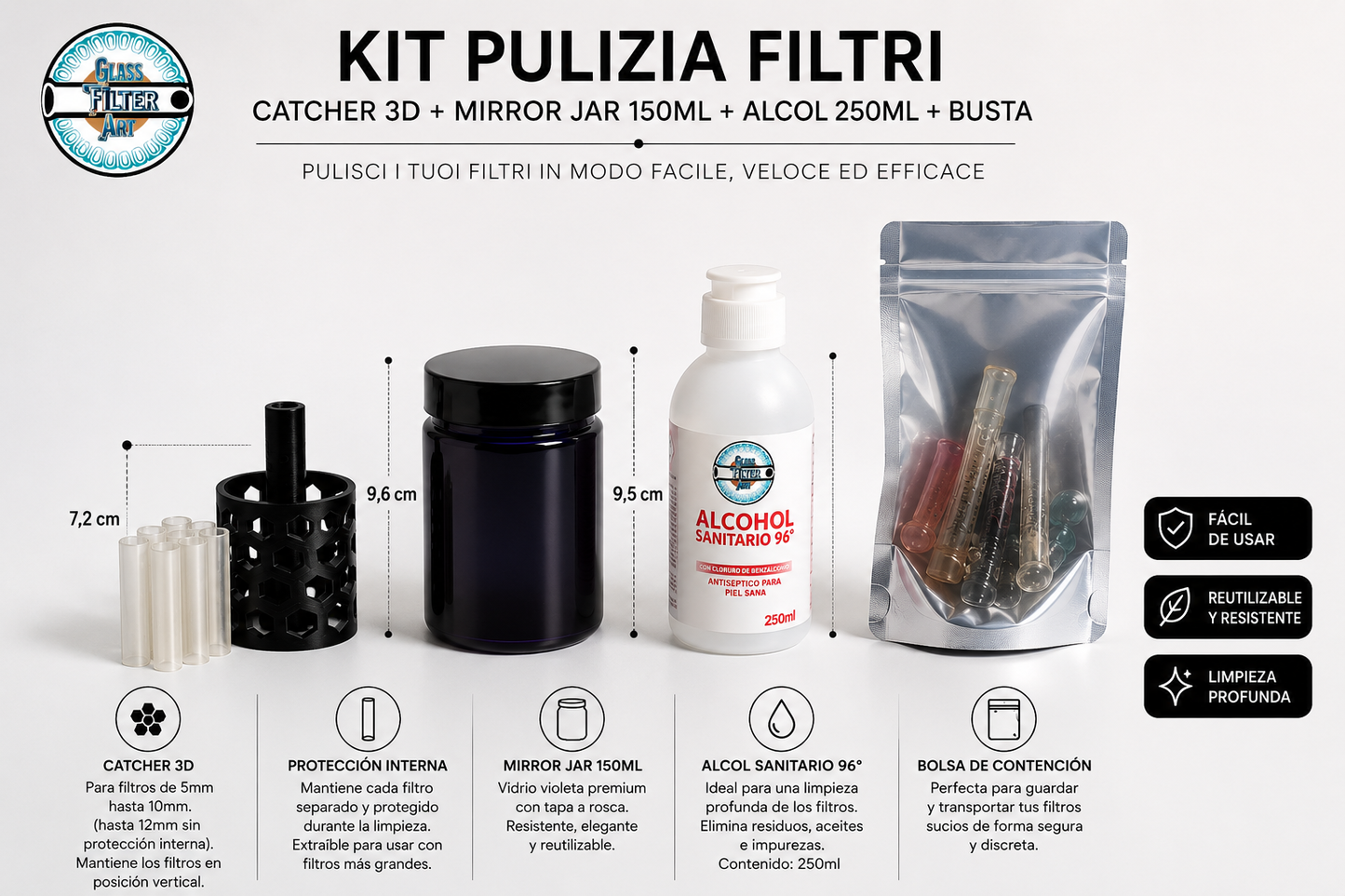 Kit Completo Limpieza Filtros de Vidrio – Catcher 3D + Mirror Jar