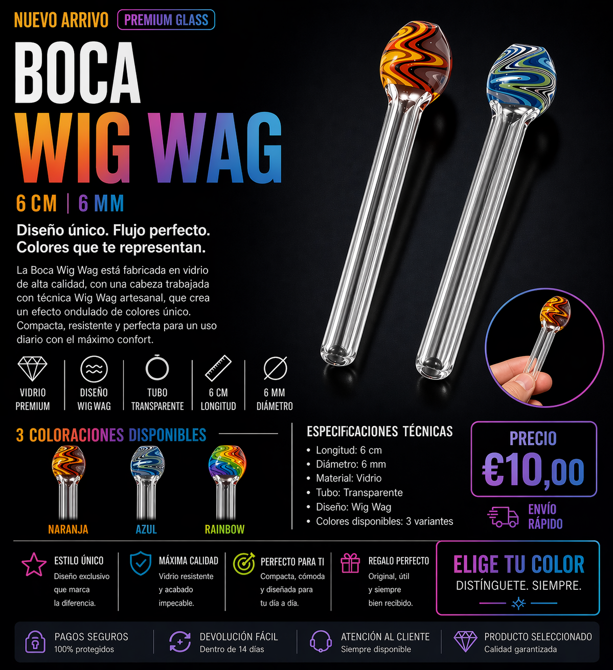 Glass tips Boca Colorada wig wag   6cm 6cm NEW modelos ❤️‍🔥